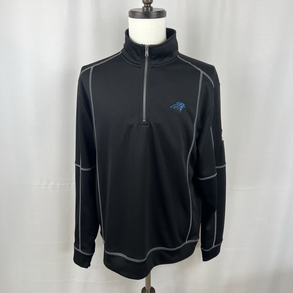 Clique Men's Large 1/4 Zip Black/Grey Stitch Long Sleeve Carolina Panthers